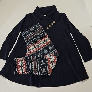 Cozy Plus Size Outfit Bundle 2X Top + 3X Fair Isle Leggings Winter Lounge Set